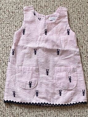 Ping Pink Nantucket Seersucker Dress with Navy Lobster Embroidery